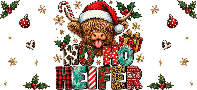 Ho Ho Ho reindeer Christmas gifts UV DTF cup wrap for 16oz Libbey glass KA-16580