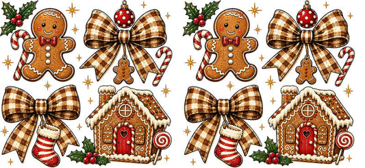 Gingerbread house plaid bows Christmas pattern UV DTF cup wrap for 16oz Libbey glass KA-16584