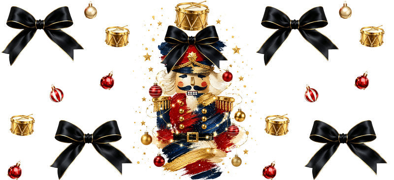 Nutcracker Black Bows Christmas UV DTF Cup Wrap for 16oz Libbey Glass KA-16630