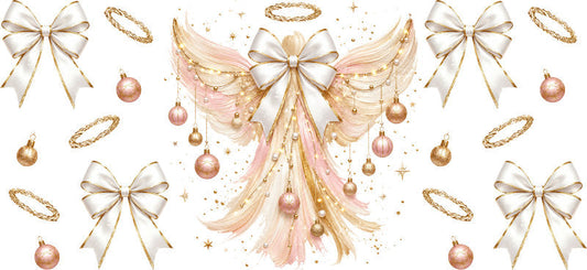 Angel White Bows Christmas UV DTF Cup Wrap for 16oz Libbey Glass KA-16632