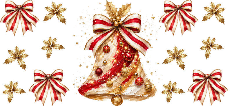 Christmas Bell Red Bows UV DTF Cup Wrap for 16oz Libbey Glass KA-16634