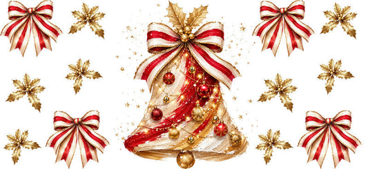 Christmas Bell Red Bows UV DTF Cup Wrap for 16oz Libbey Glass KA-16634