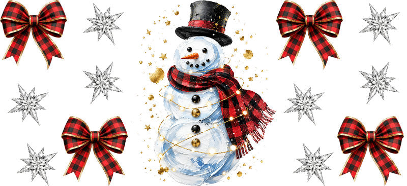 Snowman Plaid Bows Christmas UV DTF Cup Wrap for 16oz Libbey Glass KA-16642