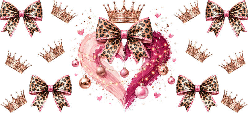 Pink Heart Leopard Bows UV DTF Cup Wrap for 16oz Libbey Glass KA-16643
