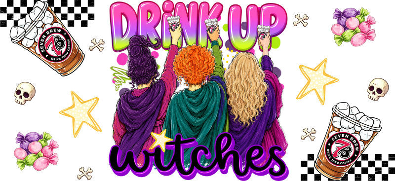 Drink Up Witches Whiskey UV DTF Cup Wrap for 16oz Libbey Glass KA-16645
