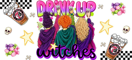 Drink Up Witches Whiskey UV DTF Cup Wrap for 16oz Libbey Glass KA-16645