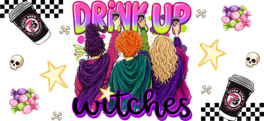 Drink Up Witches Coffee UV DTF Cup Wrap for 16oz Libbey Glass KA-16646