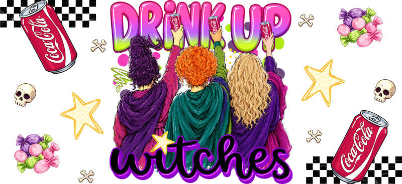 Drink Up Witches Cola UV DTF Cup Wrap for 16oz Libbey Glass KA-16648