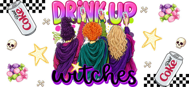 Drink Up Witches Diet Cola UV DTF Cup Wrap for 16oz Libbey Glass KA-16649