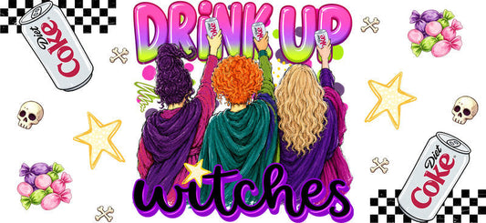 Drink Up Witches Diet Cola UV DTF Cup Wrap for 16oz Libbey Glass KA-16649