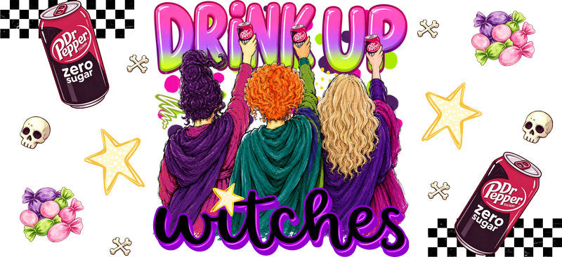 Drink Up Witches Zero Sugar Soda UV DTF Cup Wrap for 16oz Libbey Glass KA-16651