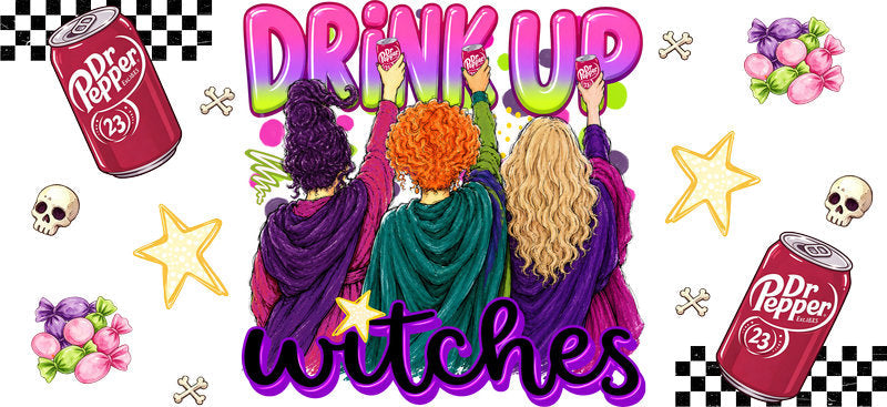 Drink Up Witches Cherry Soda UV DTF Cup Wrap for 16oz Libbey Glass KA-16652