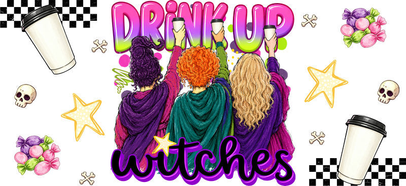Drink Up Witches Coffee UV DTF Cup Wrap for 16oz Libbey Glass KA-16655