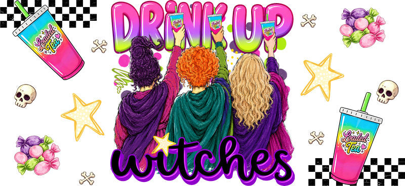 Drink Up Witches Pink Drink UV DTF Cup Wrap for 16oz Libbey Glass KA-16657