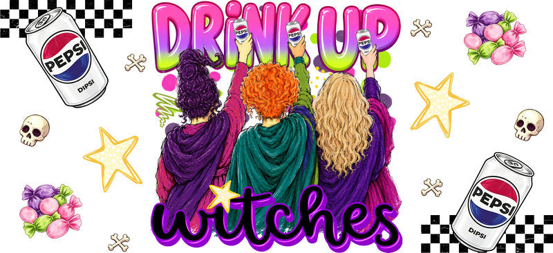 Drink Up Witches Cola UV DTF Cup Wrap for 16oz Libbey Glass KA-16658