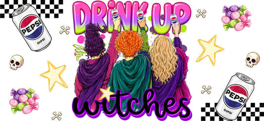 Drink Up Witches Cola UV DTF Cup Wrap for 16oz Libbey Glass KA-16658