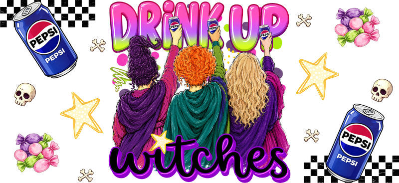 Drink Up Witches Diet Cola UV DTF Cup Wrap for 16oz Libbey Glass KA-16659