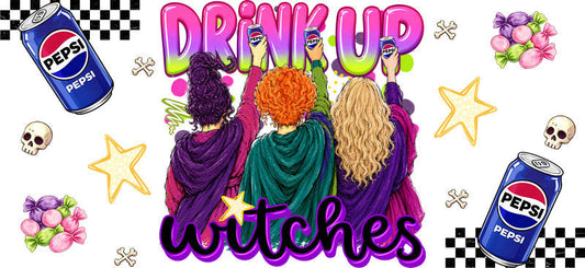 Drink Up Witches Diet Cola UV DTF Cup Wrap for 16oz Libbey Glass KA-16659