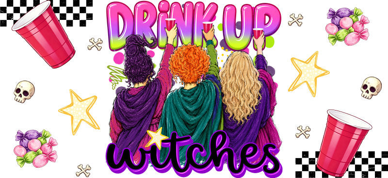 Drink Up Witches Party Cup UV DTF Cup Wrap for 16oz Libbey Glass KA-16660