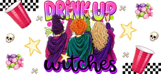 Drink Up Witches Party Cup UV DTF Cup Wrap for 16oz Libbey Glass KA-16660