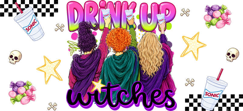 Drink Up Witches Soda Drink UV DTF Cup Wrap for 16oz Libbey Glass KA-16661