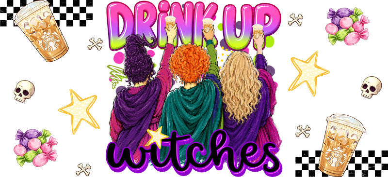 Drink Up Witches Iced Coffee UV DTF Cup Wrap for 16oz Libbey Glass KA-16662