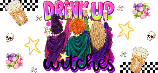Drink Up Witches Iced Coffee UV DTF Cup Wrap for 16oz Libbey Glass KA-16662