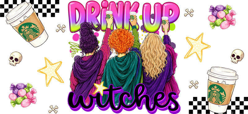 Drink Up Witches Coffee UV DTF Cup Wrap for 16oz Libbey Glass KA-16663