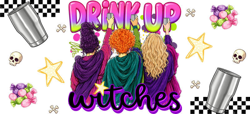 Drink Up Witches Tumbler UV DTF Cup Wrap for 16oz Libbey Glass KA-16664