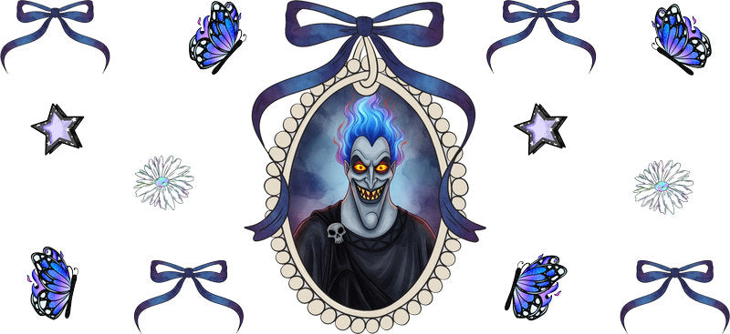 Blue Fire Villain Portrait UV DTF Cup Wrap for 16oz Libbey Glass KA-16693