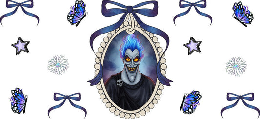 Blue Fire Villain Portrait UV DTF Cup Wrap for 16oz Libbey Glass KA-16693