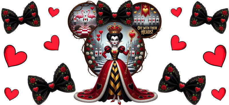 Red Queen Hearts & Bows UV DTF Cup Wrap for 16oz Libbey Glass KA-16723