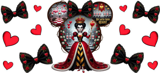 Red Queen Hearts & Bows UV DTF Cup Wrap for 16oz Libbey Glass KA-16723