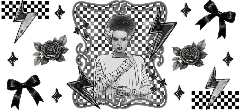 Gothic bride Halloween UV DTF cup wrap for 16oz Libbey glass