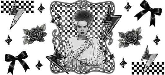 Gothic bride Halloween UV DTF cup wrap for 16oz Libbey glass