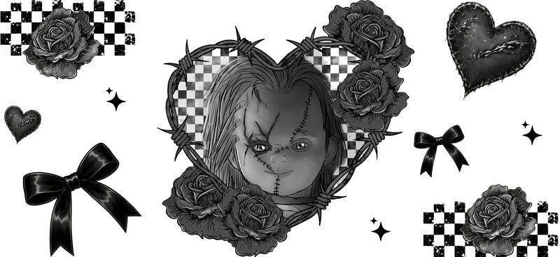 Creepy horror doll Halloween UV DTF cup wrap for 16oz Libbey glass