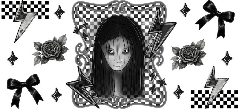 Gothic horror girl Halloween UV DTF cup wrap for 16oz Libbey glass