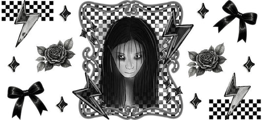 Gothic horror girl Halloween UV DTF cup wrap for 16oz Libbey glass