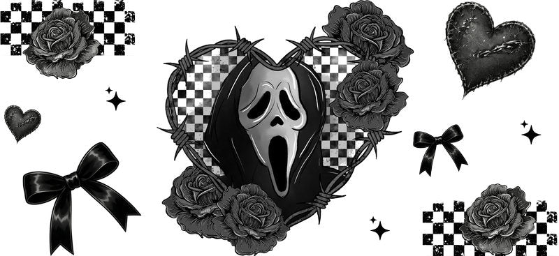 Ghost mask horror Halloween UV DTF cup wrap for 16oz Libbey glass