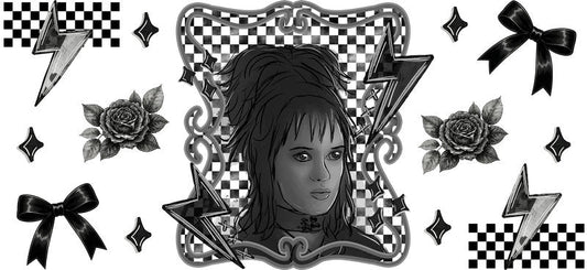Gothic horror girl roses Halloween UV DTF cup wrap for 16oz Libbey glass