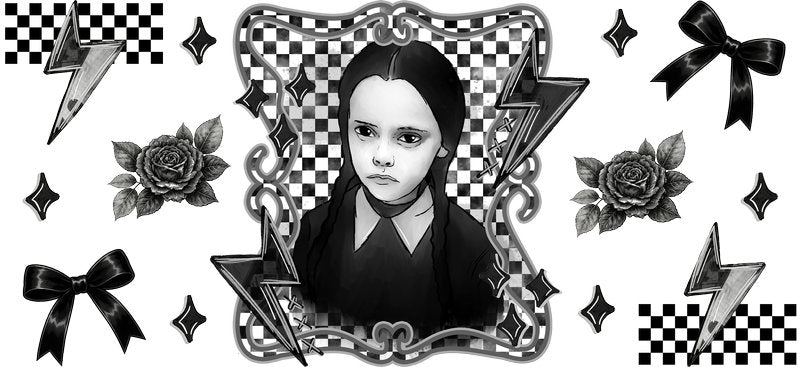 Gothic horror girl Halloween UV DTF cup wrap for 16oz Libbey glass