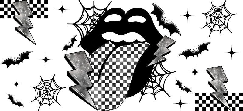Rock and roll lips gothic UV DTF cup wrap for 16oz Libbey glass