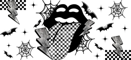 Rock and roll lips gothic UV DTF cup wrap for 16oz Libbey glass