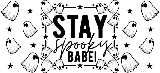 Stay spooky babe ghost Halloween UV DTF cup wrap for 16oz Libbey glass