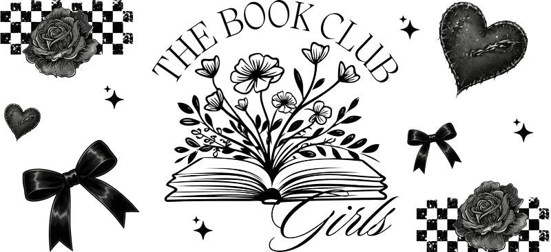 Book club girls floral UV DTF cup wrap for 16oz Libbey glass
