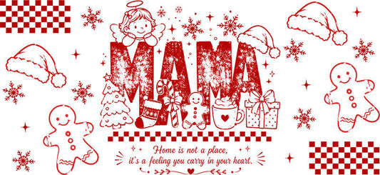 Mama Christmas holiday UV DTF cup wrap for 16oz Libbey glass