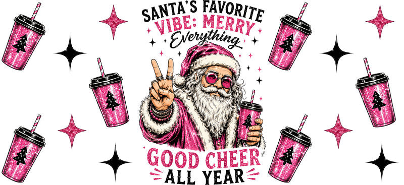 Santa favorite good cheer Christmas UV DTF cup wrap for 16oz Libbey glass