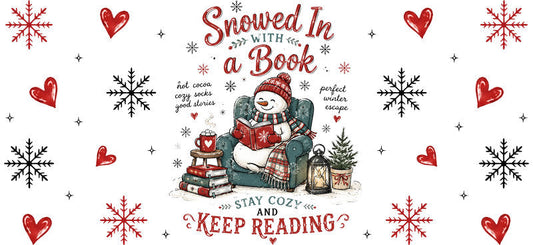 Snowed in with a book Christmas UV DTF cup wrap for 16oz Libbey glass