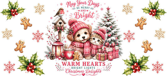 Warm hearts Christmas animals UV DTF cup wrap for 16oz Libbey glass