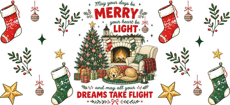 Merry and bright Christmas tree UV DTF cup wrap for 16oz Libbey glass
